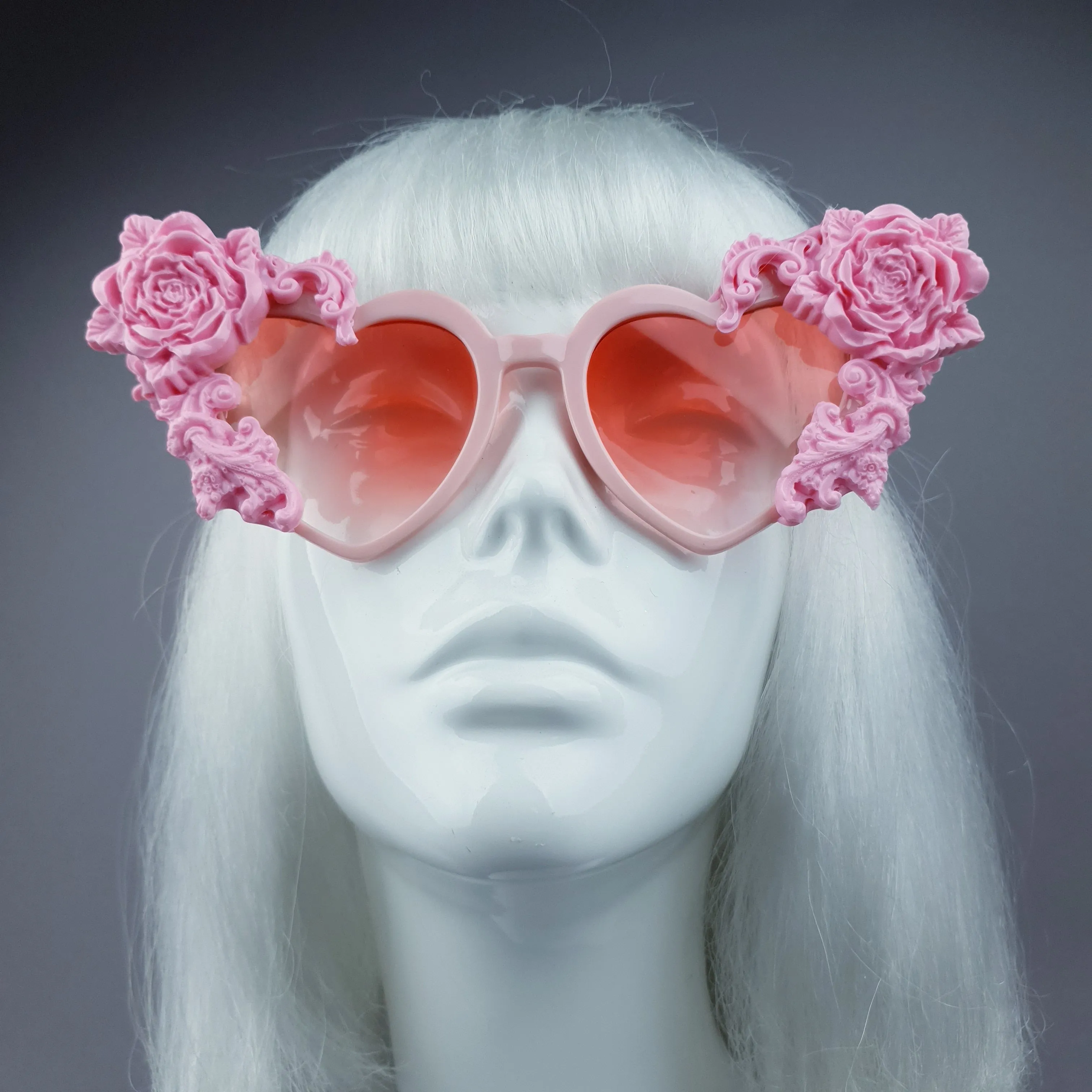 "Lisha" Pink Rose & Filigree Heart Shaped Sunglasses